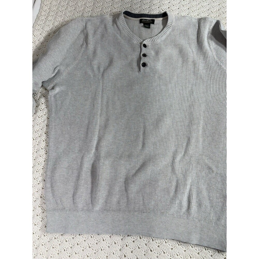 2 VTG Eddie Bauer Mens Knit Sweaters 2XL Tall Gray Pullover 100% Cotton Henley - Picture 3 of 13